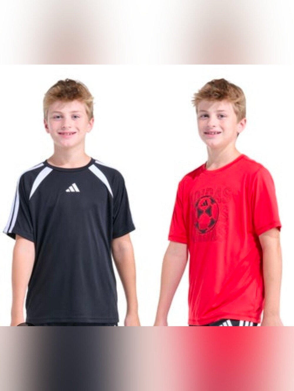 Adidas Boys' Set Black&red Active Tee - Breathable Sports Shirts Size 10/12 NWT